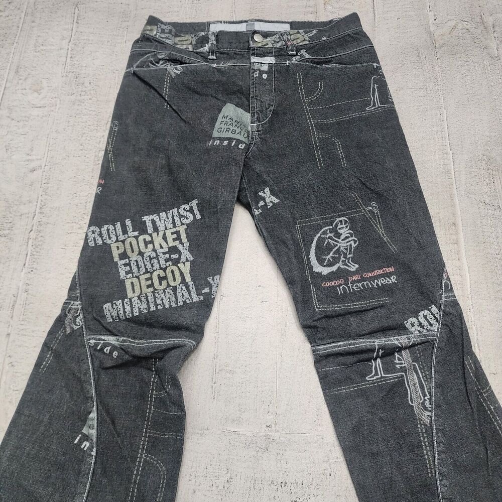 VINTAGE Marithe Francois‎ Girbaud Jeans Men 29 Black All Over Print 29x30 Flared